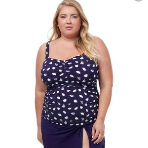 NWT Profile by Gottex Plus Size Light As A Feather Tankini Top Navy/White